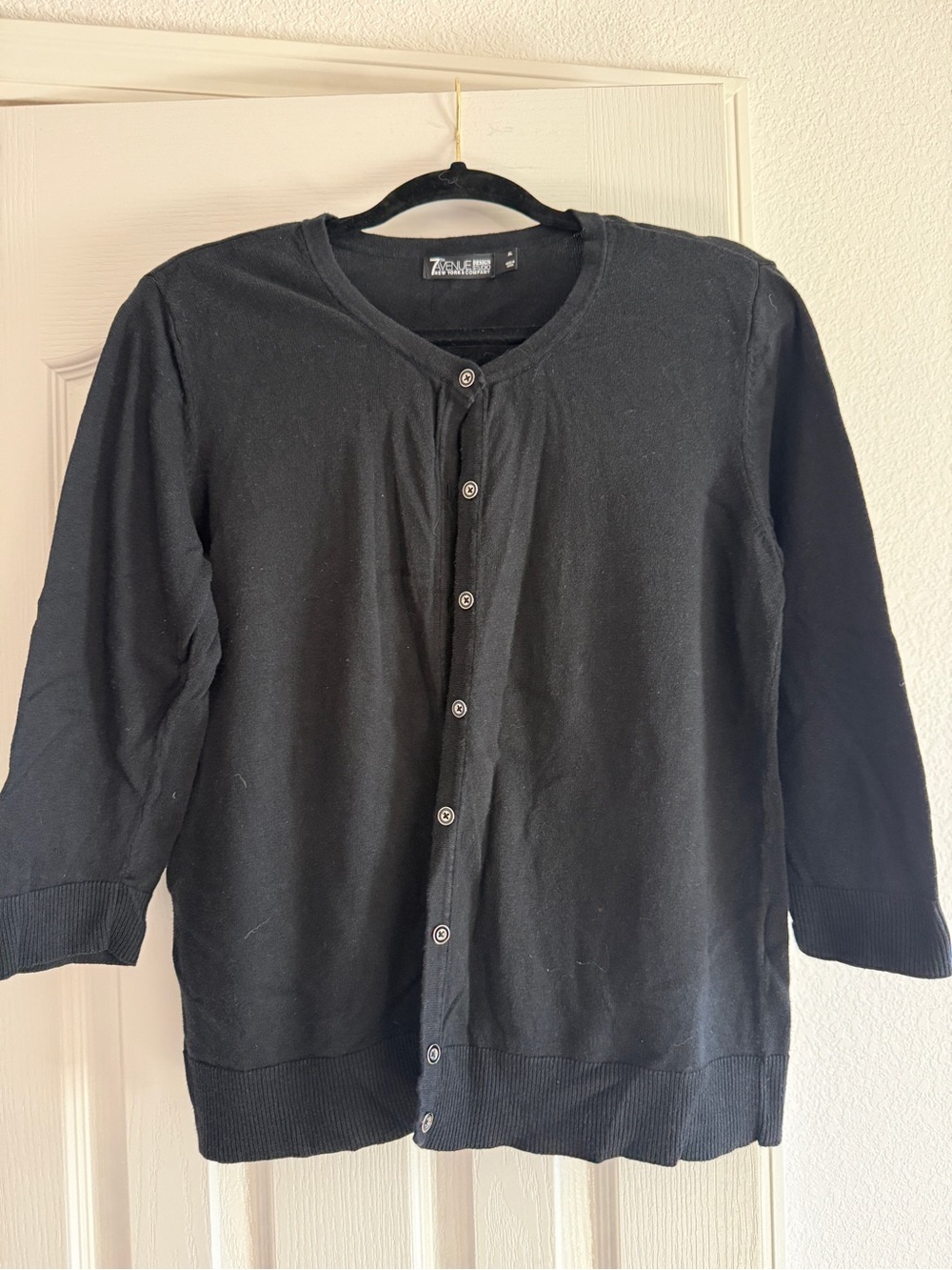 7th Avenue by New York & Co. Women’s Black Button-Up 3/4 Sleeve Knit Cardigan